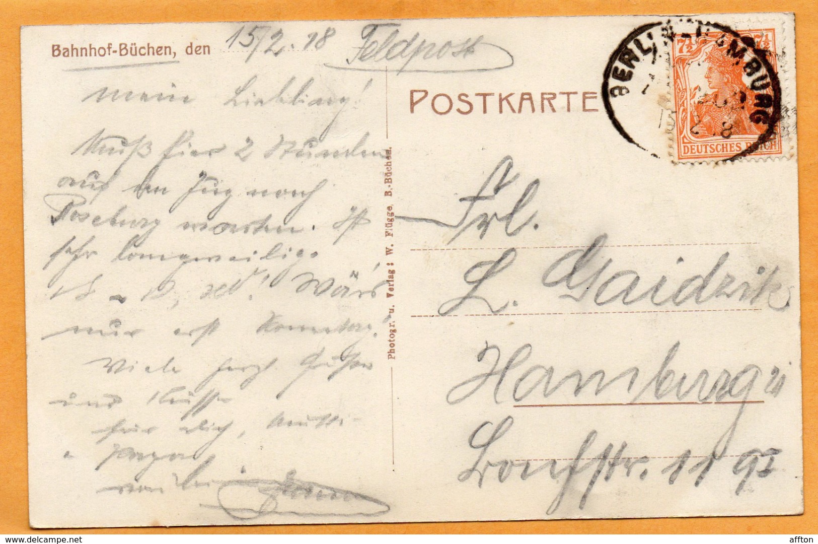 Buchen Bahnhof Helberg 1918 Postcard - Buchen