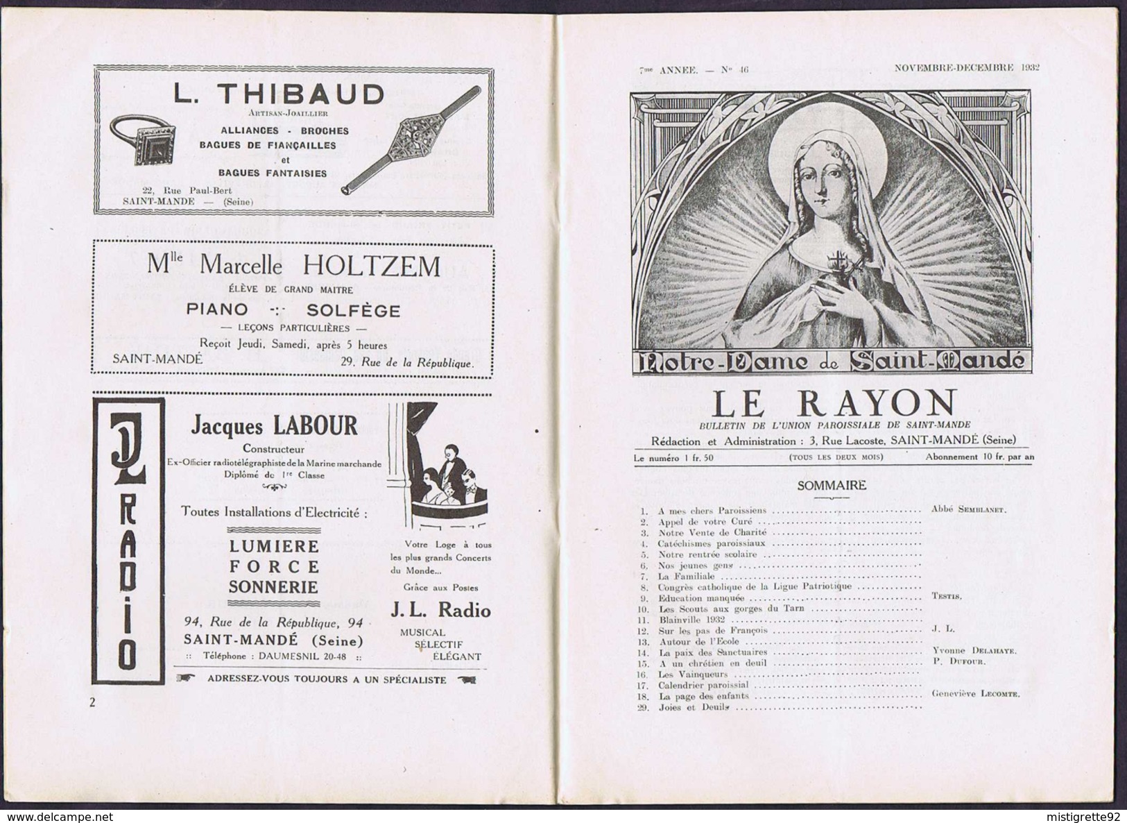 Paroisses St-Mandé 94, Paris: 2e 7e 11e 15e 17e Arrt, 1932-1937 Dessin De POULBOT Dans Le Vieux Batignolles Catholicisme - 1900 - 1949