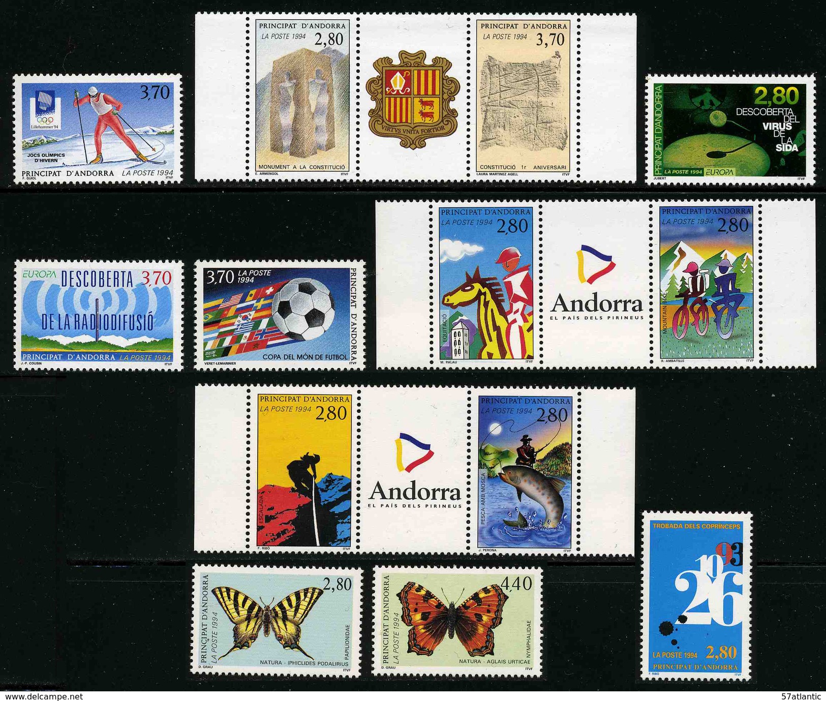 ANDORRE FRANCAIS - ANNEE COMPLETE 1994 - YT 441 à 453 ** -  TIMBRES NEUFS ** - Années Complètes