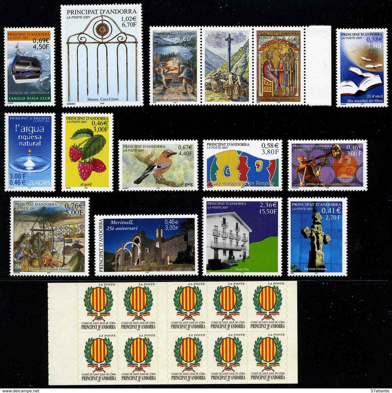 ANDORRE FRANCAIS - ANNEE COMPLETE 2001 - YT 540 à 554 ** + CARNET C11 -  TIMBRES NEUFS ** - Full Years