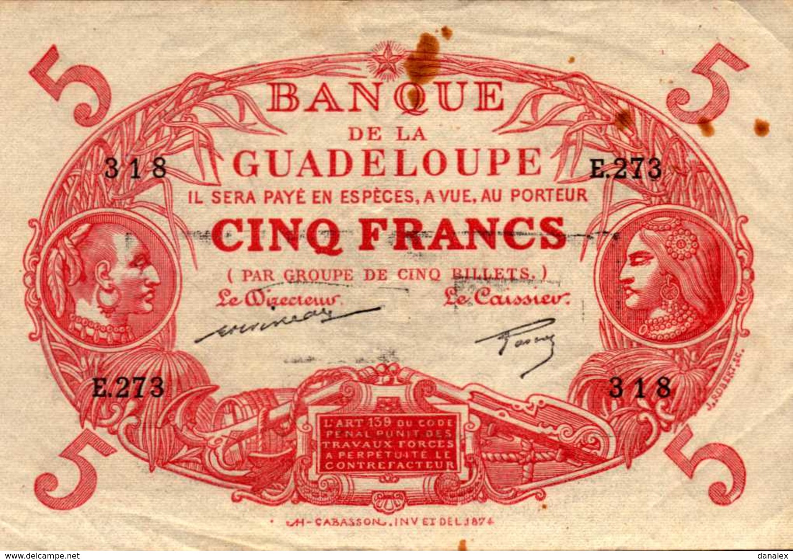 GUADELOUPE (Banque De La)  5 FRANCS  1944nd Pick 7d - Altri & Non Classificati