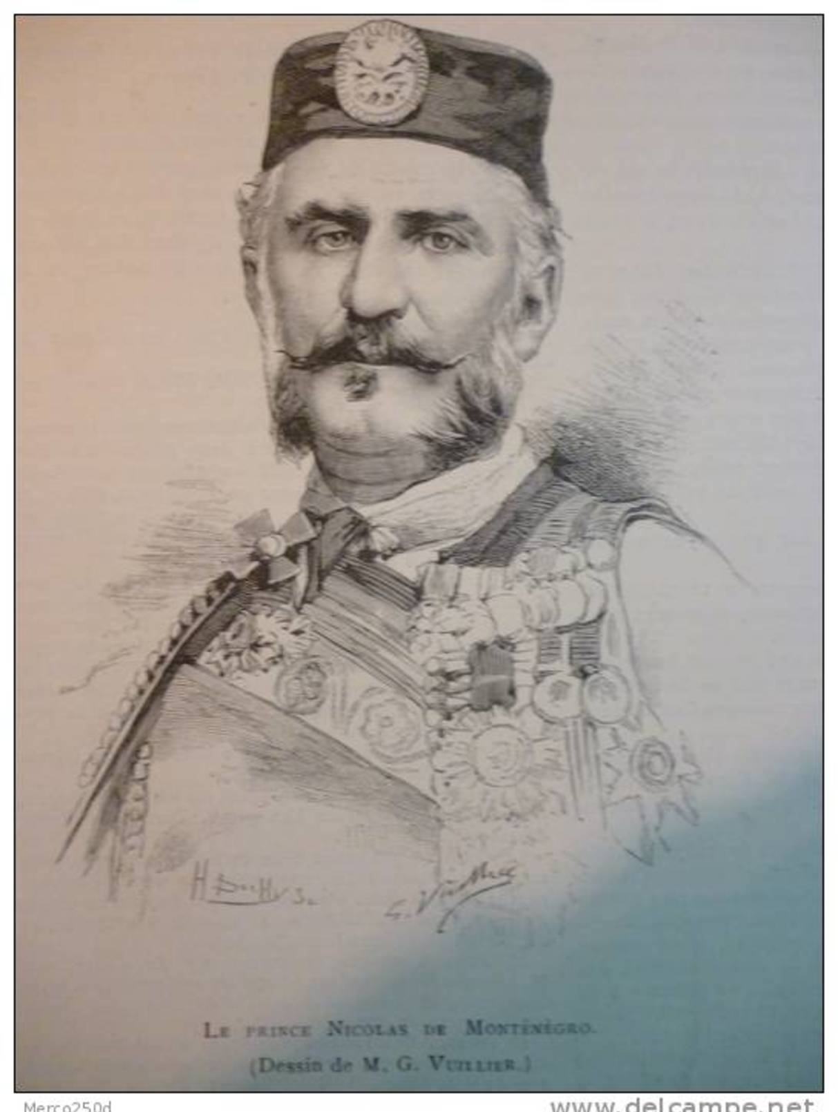 Le Prince Nicolas De Monténégro , Gravure De Dochy D'aprés Dessin De Vuillier 1888 - Historical Documents