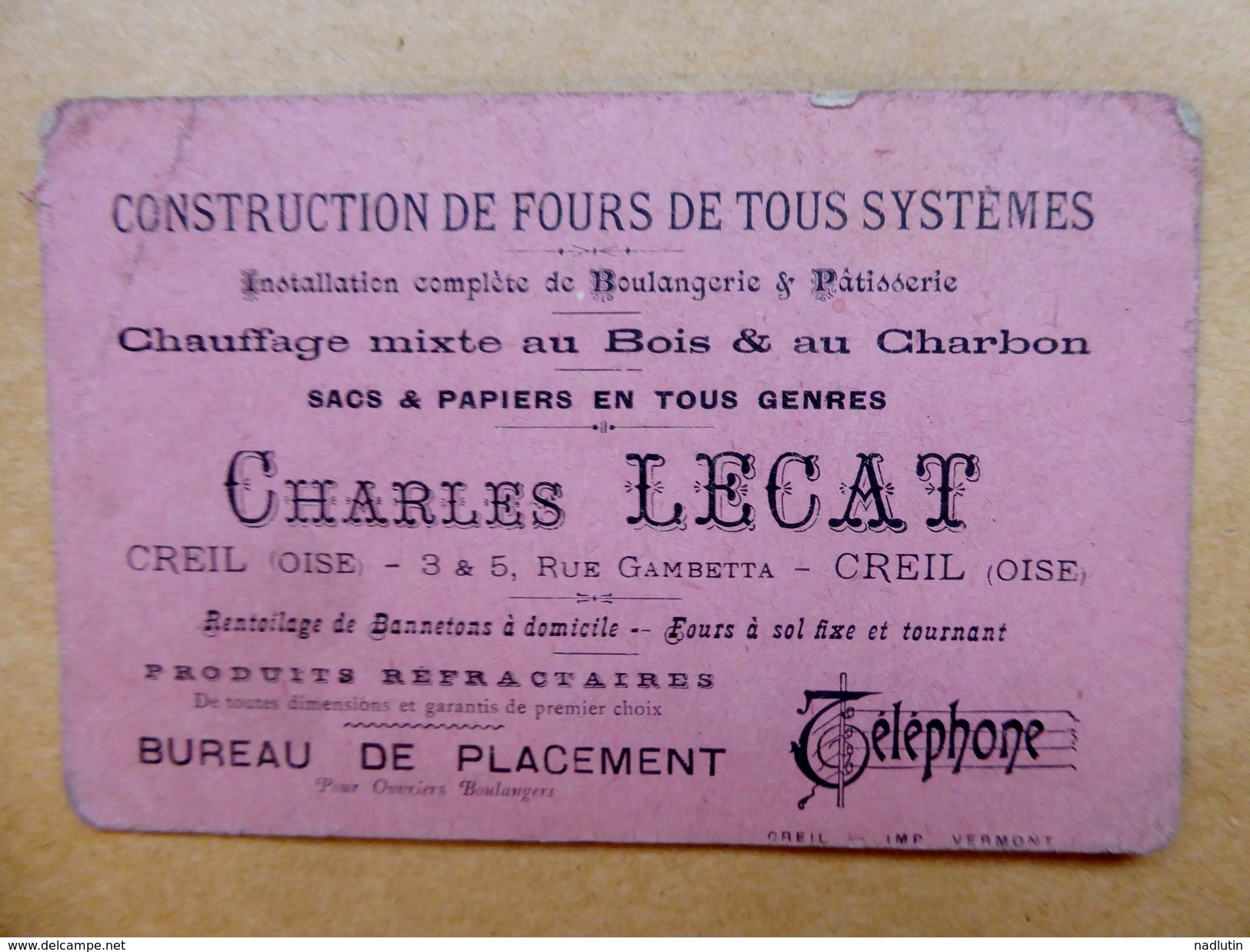 60 - CREIL - CDV - "Construction De Fours De Tous Systèmes" - CHARLES LECAT - Creil - Cartes De Visite