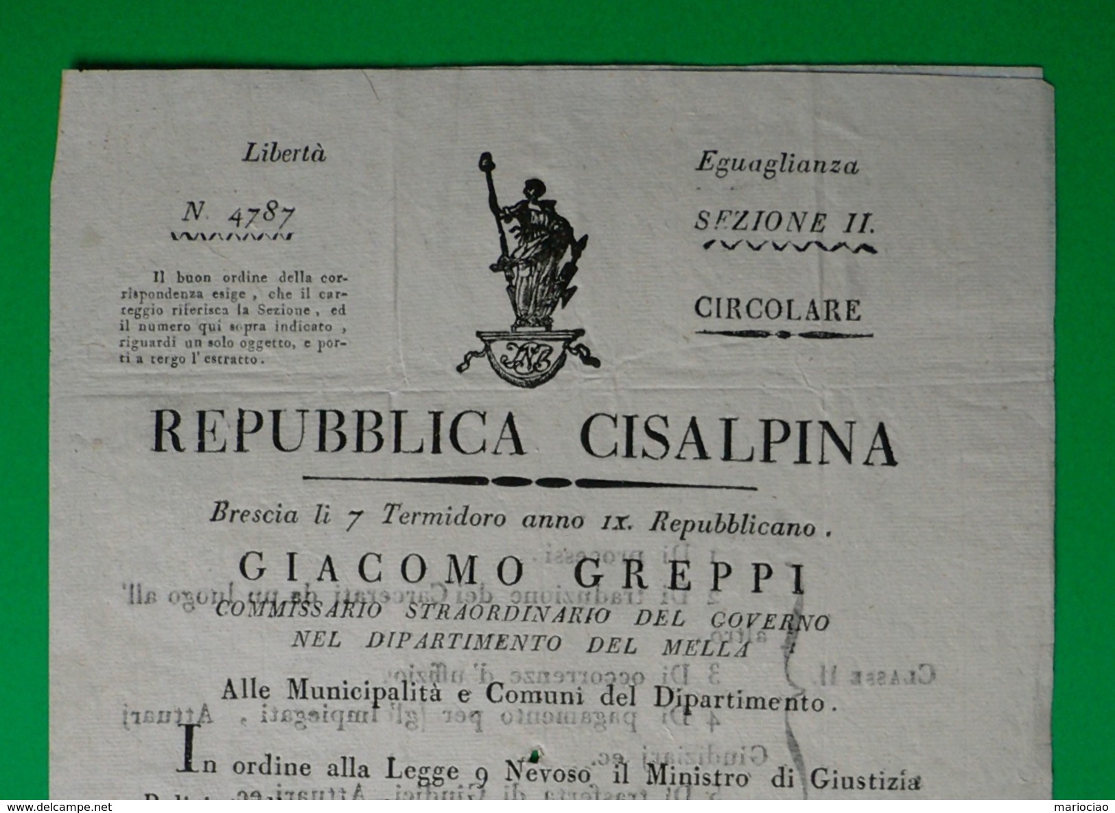 D-IT Repubblica Cisalpina 1801  Brescia Delibera Per Le Carceri - Documents Historiques