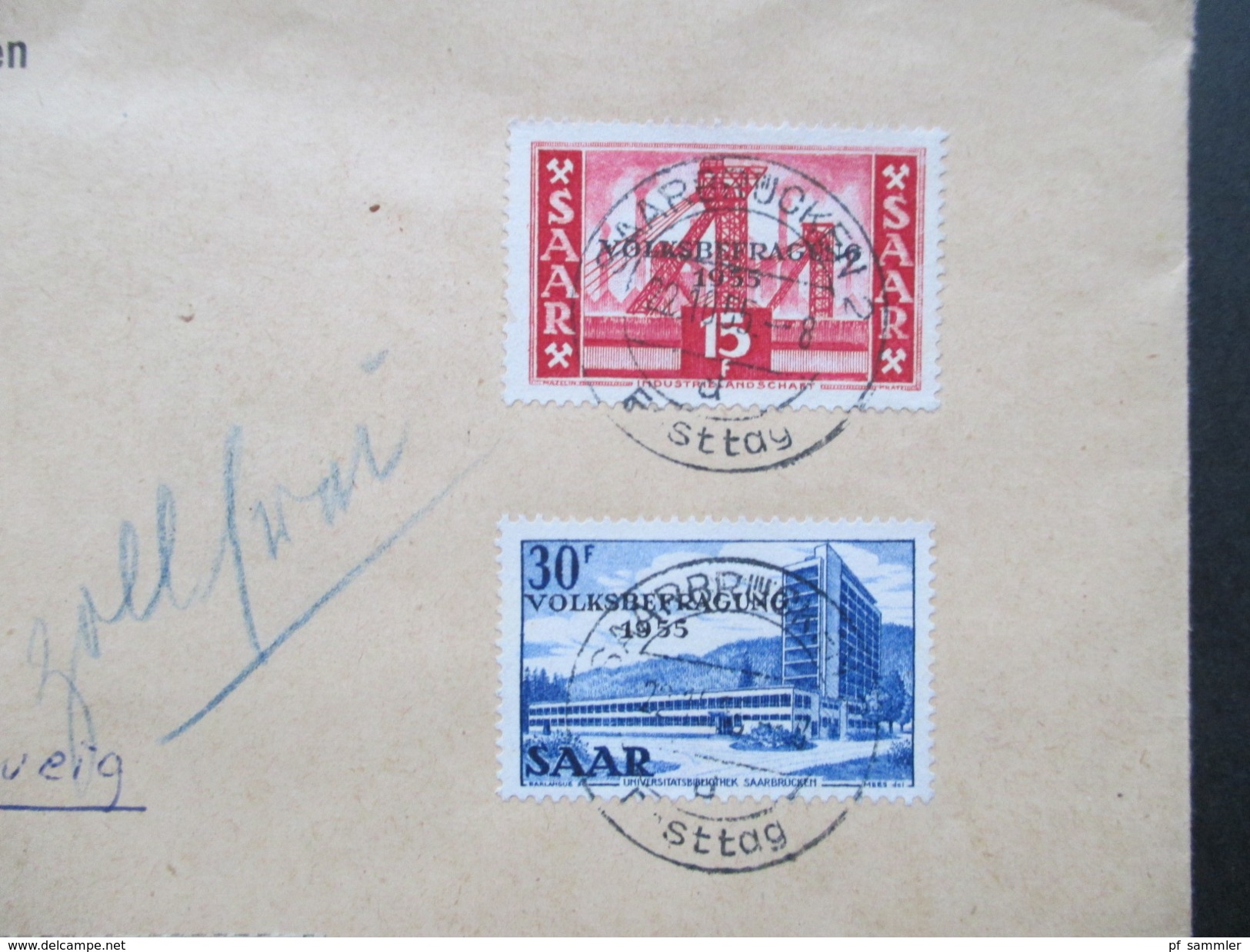Saarland 1955 Nr. 362 - 364 FDC / Bedarf Volksbefragung. Einschreiben Mit Zollvermerk! Zollfrei / Versandstelle Für BM - Briefe U. Dokumente