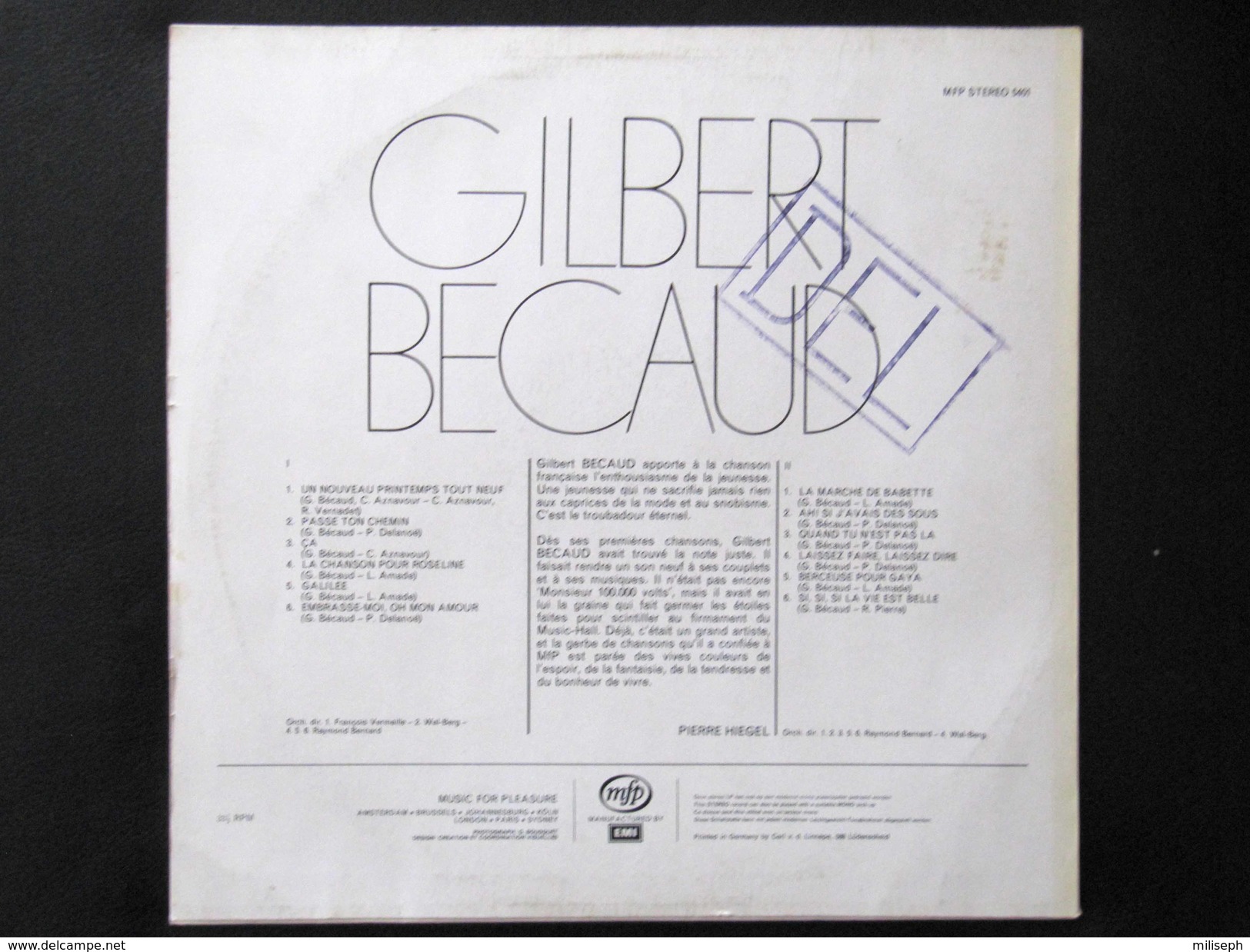 Disque 33 T - GILBERT BECAUD - Enregistrements Originaux - 1971  (4303) - Autres - Musique Française