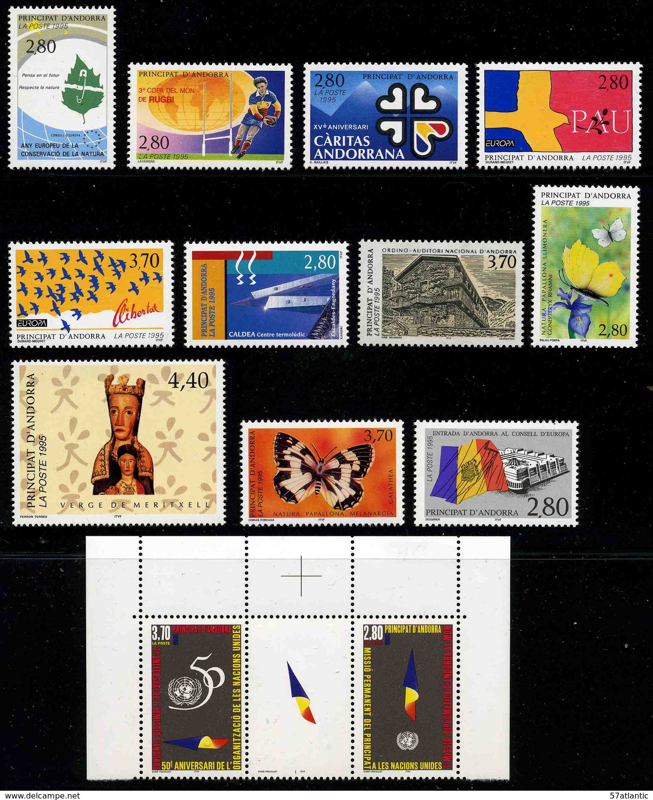 ANDORRE FRANCAIS - ANNEE COMPLETE 1995 - YT 454 à 466 ** -  TIMBRES NEUFS ** - Full Years