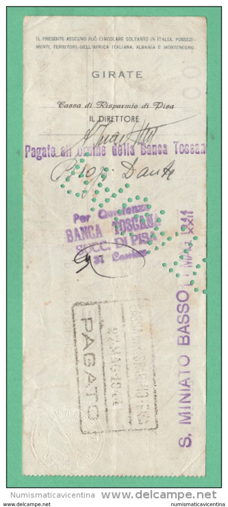 RSI Pisa Assegno 100 Lire 1944 - [10] Chèques