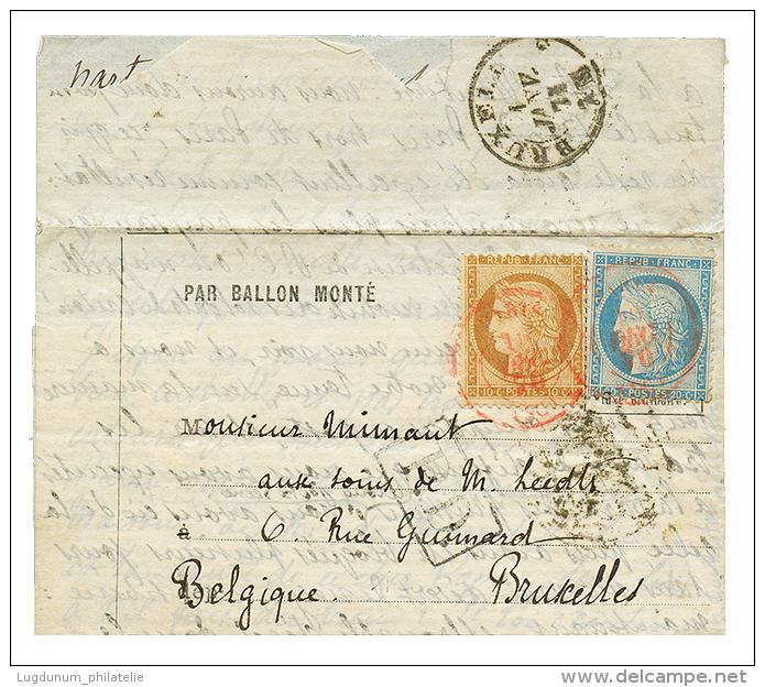 BALLON MONTE : 10c SIEGE(n&deg;36)+ 20c SIEGE(n&deg;37) Obl. Cachet Rouge PARIS SC 16 Dec 70 Sur Lettre Avec Texte Dat&e - Autres & Non Classés