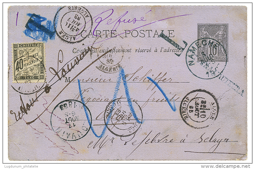 1885 Entier 10c SAGE Obl. Cachet Belge NAMECHE + FRANCE Timbre TAXE 40c Noir Obl. ALGER ALGERIE. TTB. - Other & Unclassified
