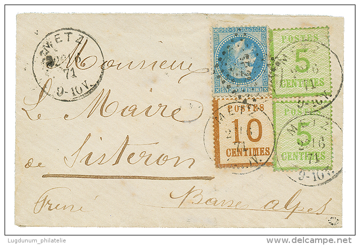 ALSACE - LORRAINE : 1871 FRANCE 20c(n&deg;29) Obl. Ambulant SP2&deg; + ALSACE 5c(x2)+ 10c Obl. METZ Sur Enveloppe(pd) Po - Otros & Sin Clasificación