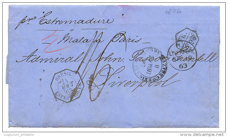 1863 BRESIL ESTRAMADURE + Marque D' Echange FR/2F96c Sur Lettre Avec Texte De RIO DE JANEIRO Pour LIVERPOOL. TTB. - Autres & Non Classés