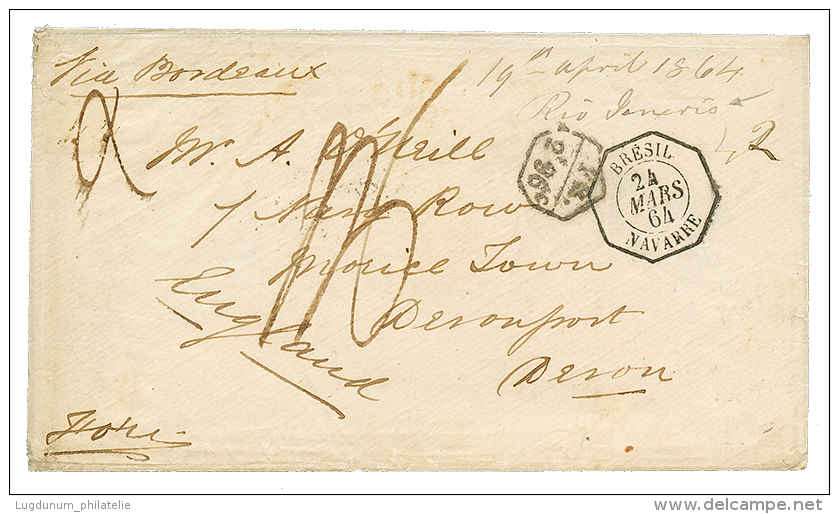 1864 BRESIL NAVARRE + Marque D' Echange FR/2F96c Sur Enveloppe Pour L'ANGLETERRE. Superbe. - Sonstige & Ohne Zuordnung