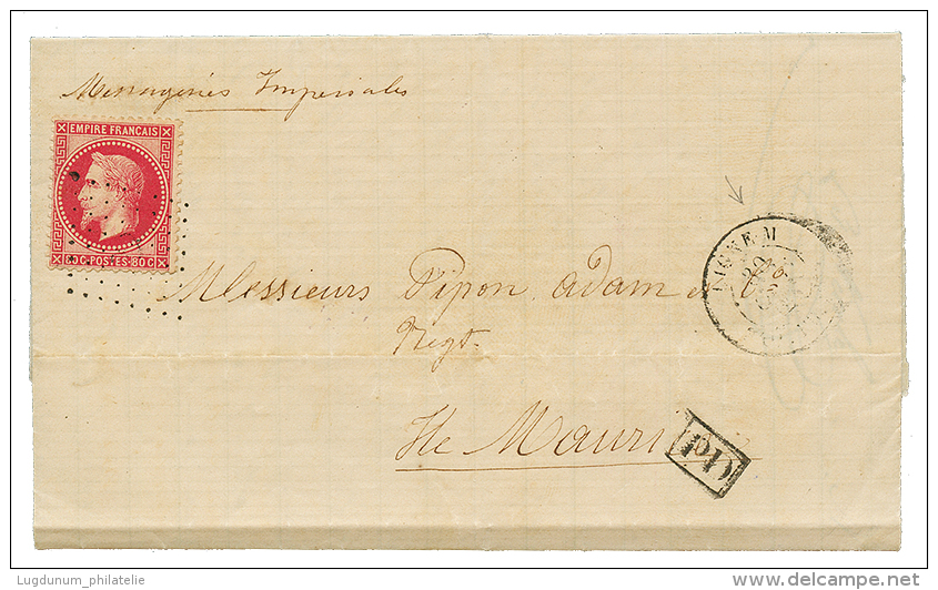 LIGNE M (pr&eacute;curseur De La LIGNE N) : 1869 80c Obl. ANCRE + Cachet Rare LIGNE M PAQ FR Sur Lettre Avec Texte De MA - Otros & Sin Clasificación