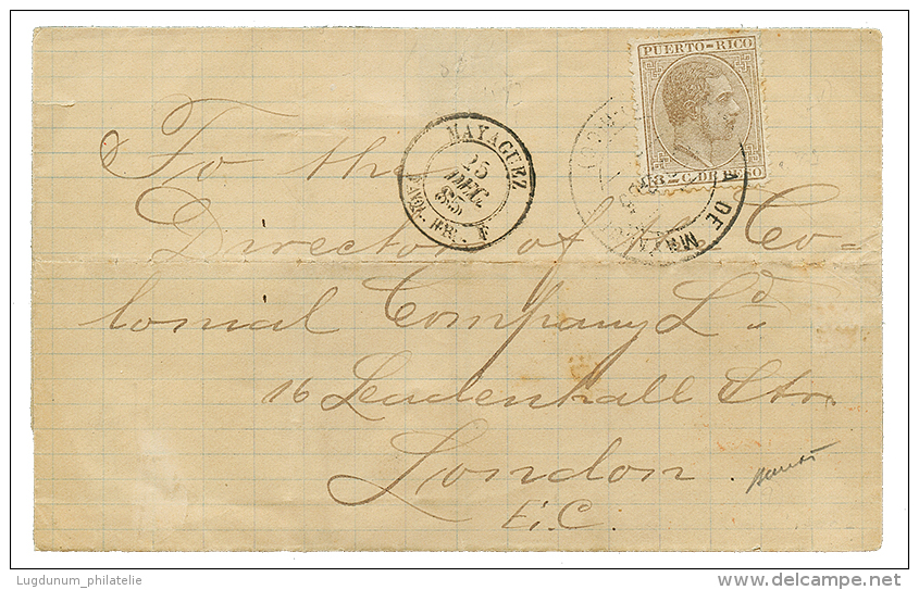 1885 PORTO-RICO 8c + Cachet Rare MAYAGUEZ PAQ FR F Sur Lettre Pour L'ANGLETERRE. Verso, LIGNE B PAQ FR N&deg;1. TB. - Altri & Non Classificati