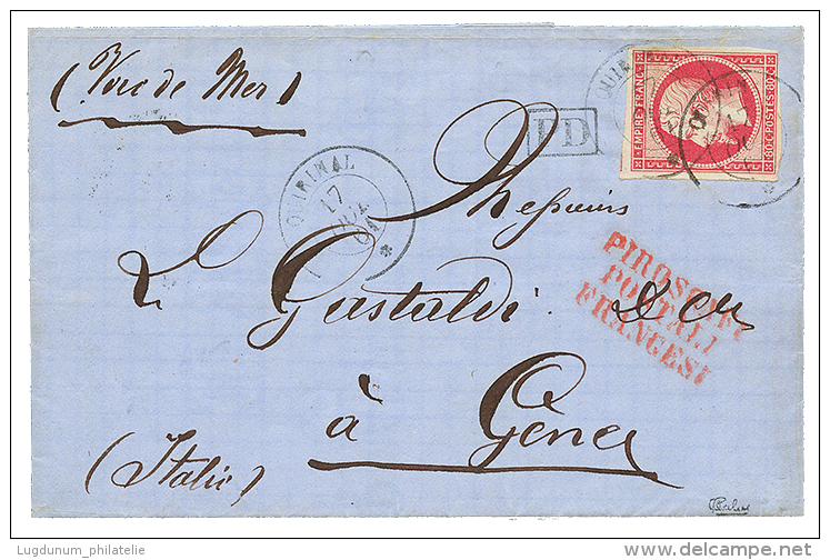 "QUIRINAL" : 1861 80c(n&deg;17) TB Marg&eacute; Obl. Cachet Du Paquebot QUIRINAL 17 Nov 61 Avec Texte De MARSEILLE Pour - Other & Unclassified