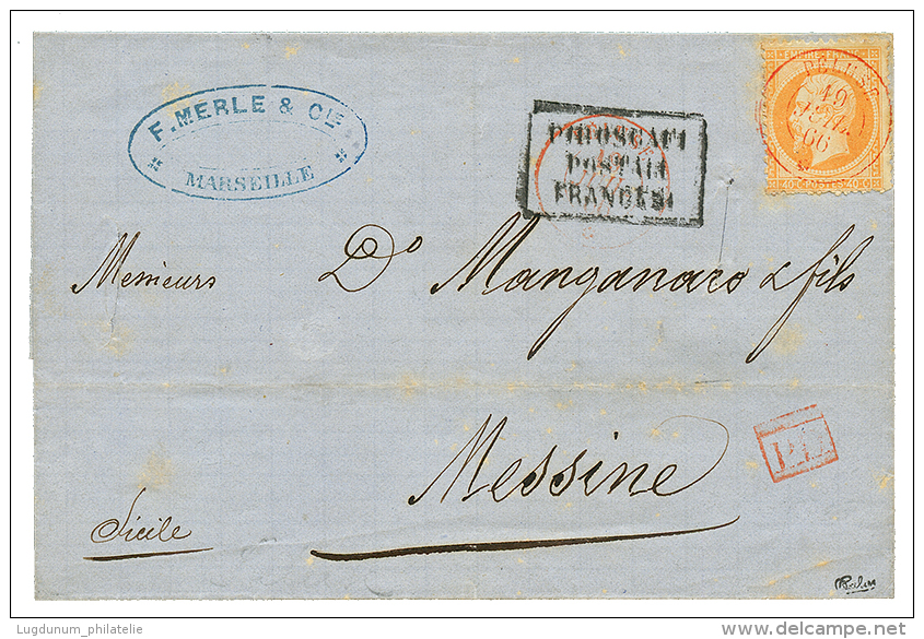 "PELUSE En ROUGE" : 1866 40c(n&deg;23) Obl. Cachet Du Paquebot PELUSE 19 JUIL 66 En Rouge Sur Lettre De MARSEILLE Pour M - Other & Unclassified