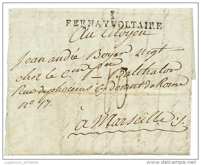 CRETE : 1798 1 FERNAY VOLTAIRE Sur Lettre Avec Texte Dat&eacute; "CANEE 7 Fevrier 1798" Pour MARSEILLE. Verso, Achemineu - Other & Unclassified