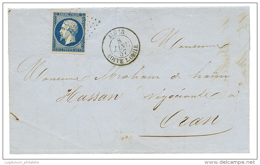 "ALGER BOITE MOBILE" : 1857 20c(n&deg;14) TTB Marg&eacute; + Cachet Rarissime ALGER BOITE MOBILE Sur Lettre D' ALGER Pou - Other & Unclassified