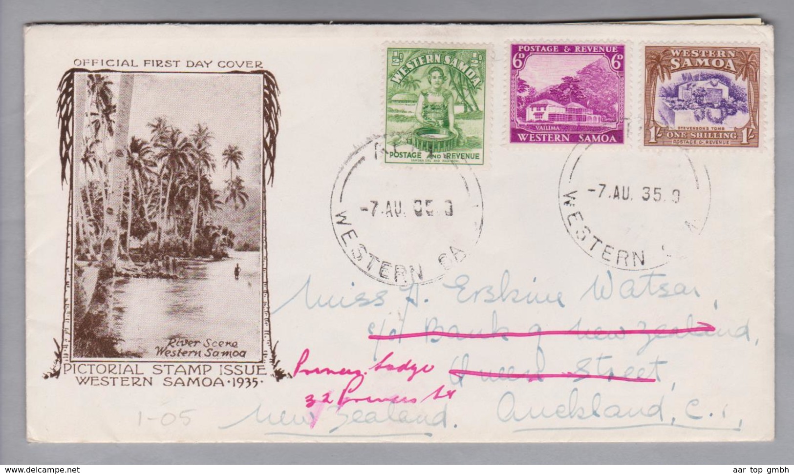 Ozeanien Western Samoa Apia 1935-08-07 Weitergeleiteter Brief Nach Neuseeland - Samoa