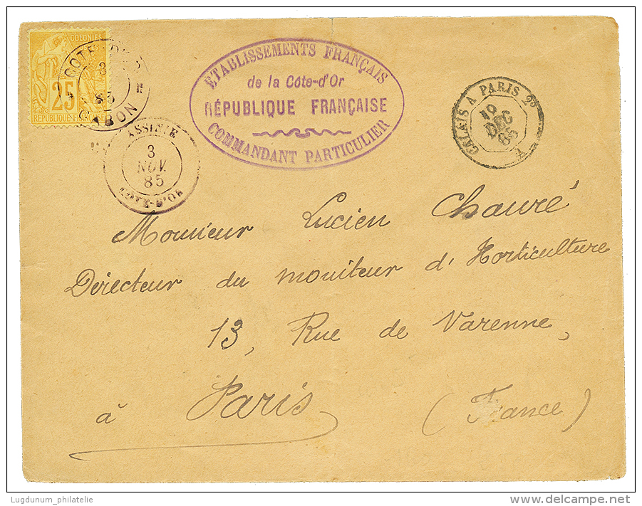 ASSINIE - DEPENDANCE DU GABON : 1885 COLONIE GENERALE 25c Obl. Cachet Rarissime COTE D'OR GABON + ASSINIE COTE D'OR Sur - Other & Unclassified