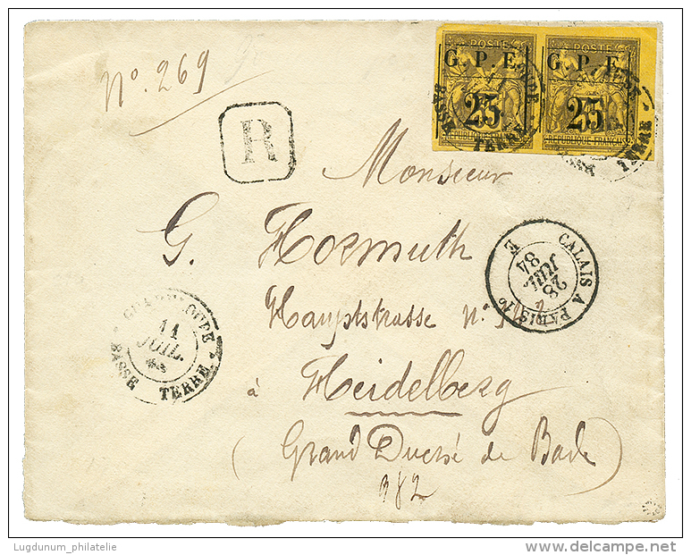 GUADELOUPE : 1884 Provisoire Paire 25 S/ 35c(n&deg;2) Sur Enveloppe RECOMMANDEE De BASSE-TERRE Pour Le DUCHE De BADE. Ra - Other & Unclassified