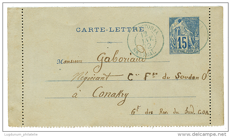 GUINEE - PRECURSEUR : 1892 COLONIES GENERALES Entier Postal 15c Avec Texte (commercial) Dat&eacute; "BOKE" Obl. VICTORIA - Autres & Non Classés