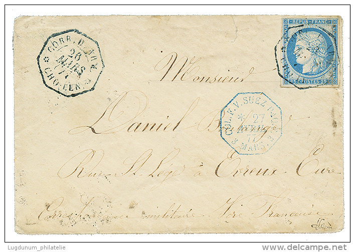 1877 COLONIE GENERALE 25c CERES(n&deg;23) TB Marg&eacute; Obl. CORR. D'ARM. CHO-LEN Sur Enveloppe Avec Texte Pour La FRA - Other & Unclassified