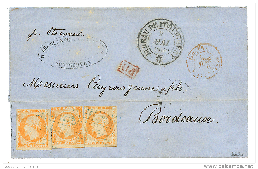 Utilisation Exceptionnelle De TIMBRES De FRANCE Au Bureau De PONDICHERY Avant L'arriv&eacute;e Des AIGLES : 1860 FRANCE - Other & Unclassified