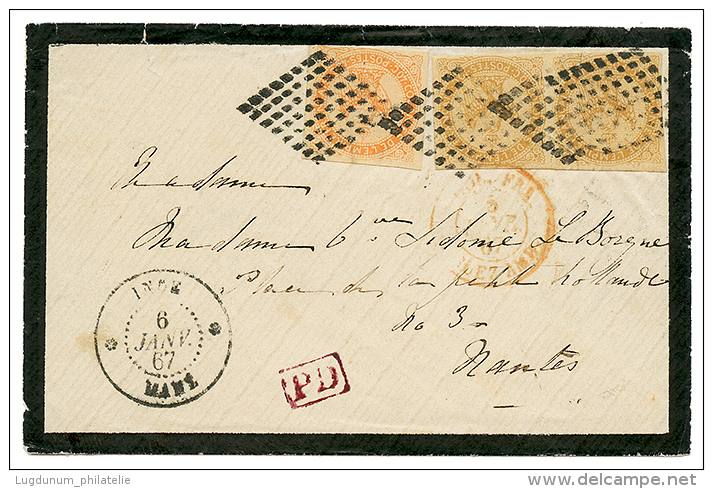 "INDES - Losange De MAHE" : 1867 AIGLE Paire Du 10c + 40c Obl. Losange De 64 Points (type Sp&eacute;cial) + INDE MAHE Su - Other & Unclassified