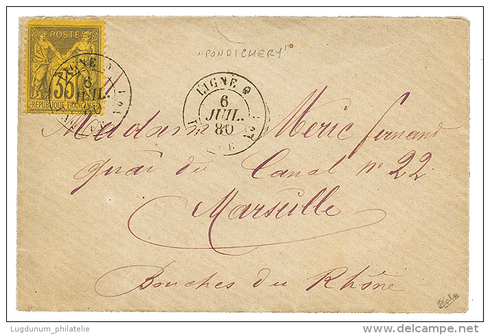 "LIGNE O - ESCALE DE PONDICHERY " : 1880 35c SAGE Obl. Cachet Tr&eacute;s Rare LIGNE O PAQ FR N&deg;1 Sur Enveloppe Pour - Other & Unclassified