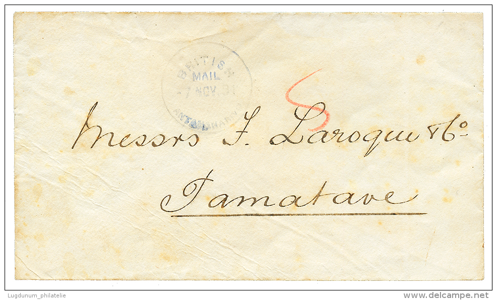 MADAGASCAR - BRITISH MAIL : 1891 Cachet Rare BRITISH MAIL ANTANANARIVO En Bleu Sur Enveloppe Pour TAMATAVE. Courier Int& - Other & Unclassified