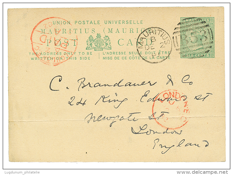 MADAGASCAR - PRECURSEUR : 1881 Entier MAURITIUS 6c Dat&eacute; "ANTANANARIVO 31 Oct 81"obl. B53 Pour L' ANGLETERRE. Pli - Other & Unclassified