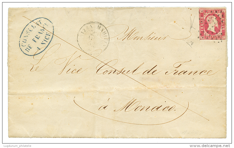 "1&egrave;re Lettre Connue De SARDAIGNE Pour La Principaut&eacute; De MONACO" : 1852 SARDAIGNE 40c Marges Courtes Obl. R - Other & Unclassified