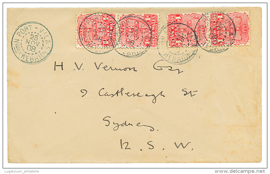 "Timbres De NOUVELLES GALLES DU SUD Utilis&eacute;s Aux NOUVELLES HEBRIDES" : 1908 NEW SOUTH WALES 1d(x4) Obl. PORT-VILA - Other & Unclassified