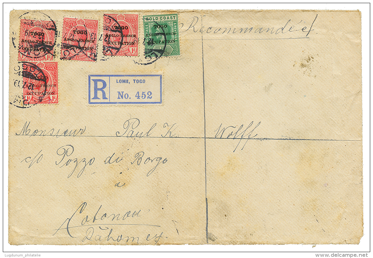 TOGO - ANGLO-FRENCH OCCUPATION : 1919 1/2d+ 1d(x4) Obl. LOME Sur Enveloppe RECOMMANDE Pour COTONOU(DAHOMEY). TB. - Other & Unclassified