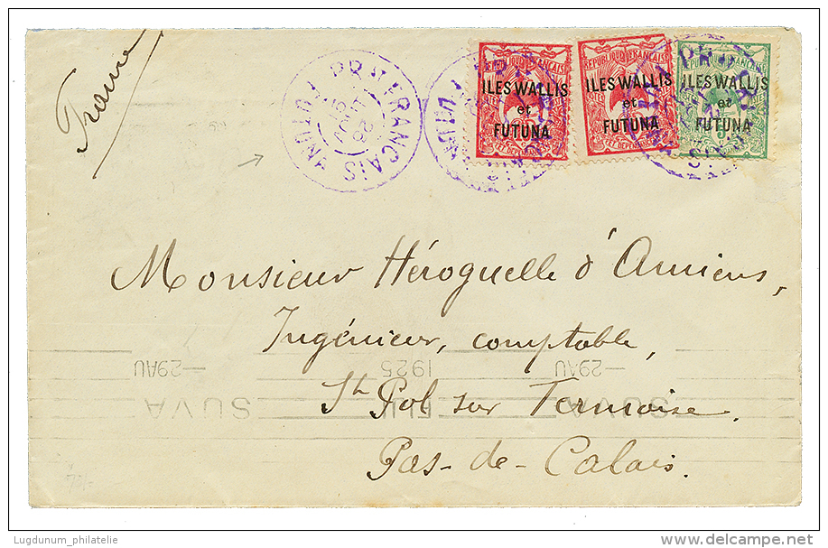 " FUTUNA" : 1925 5c + 10c(x2) Obl. Tr&eacute;s Rare Grand Cachet PRt FRANCAIS FUTUNA Sur Enveloppe Via SUVA FIJI Pour La - Other & Unclassified