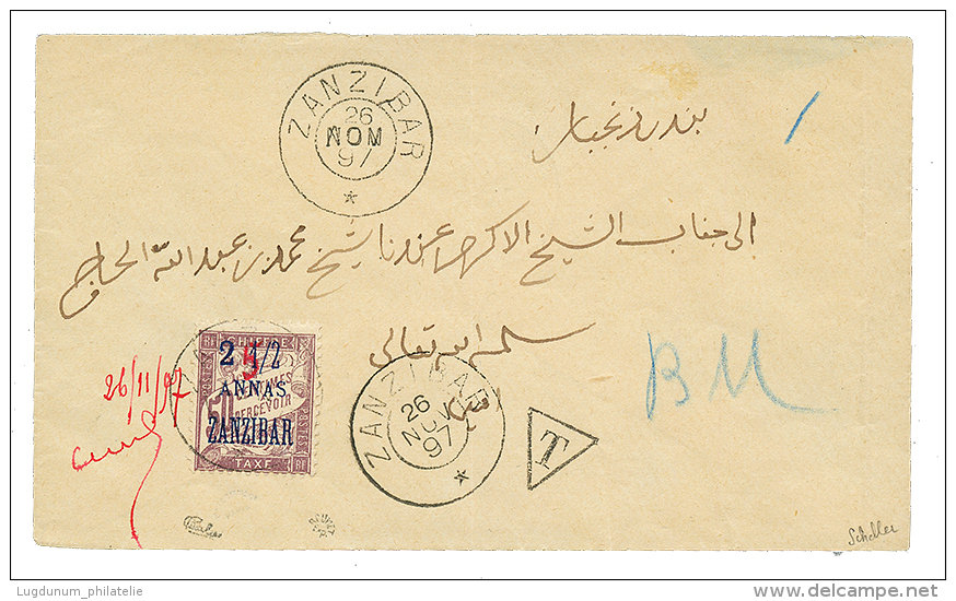 "ZANZIBAR - ERREUR Corrig&eacute; &agrave; La Plume" : 1897 TAXE 5 Sur 2 1/2a Sur 50c(n&deg;5b) Obl. ZANZIBAR + Annotati - Other & Unclassified