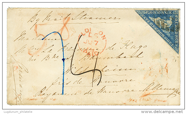 CAPE OF GOOD HOPE To KINGDOM OF HANNOVER : 1858 Triangular 4d Blue + Tax Marking On Small Envelope To "ROYAUME DE HANNOV - Other & Unclassified