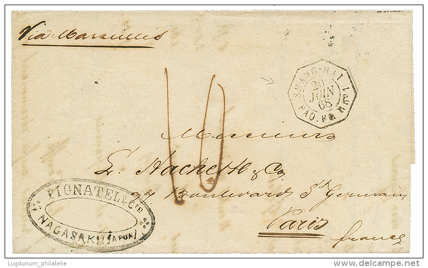 "SHANGHAI PAQ FR R N&deg;1" 1868 Extremely Scarce Cds SHANGHAI PAQ FR R N&deg;1 + "10" Decimes Tax Marking On Entire Let - Other & Unclassified