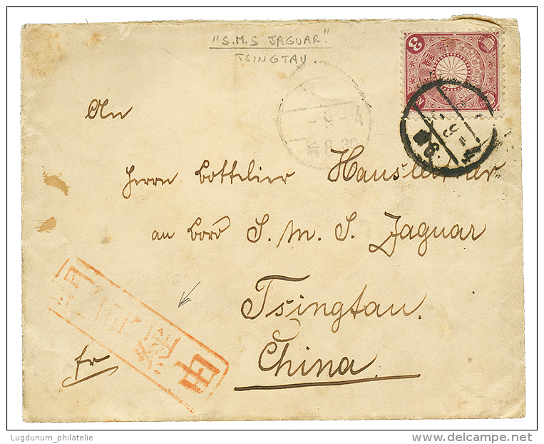 1902 JAPAN 3s On Envelope To "S.M.S JAGUAR, TSINGTAU CHINA". Verso, SHANGHAI IJPO. Vf. - Sonstige & Ohne Zuordnung