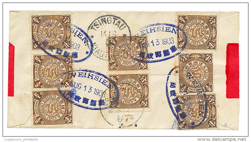 CHINA : 1903 1/2c(x8) Canc. WEIHSIEN On Reverse Of Native Envelope To KIAUTSCHOU. Superb. - Sonstige & Ohne Zuordnung