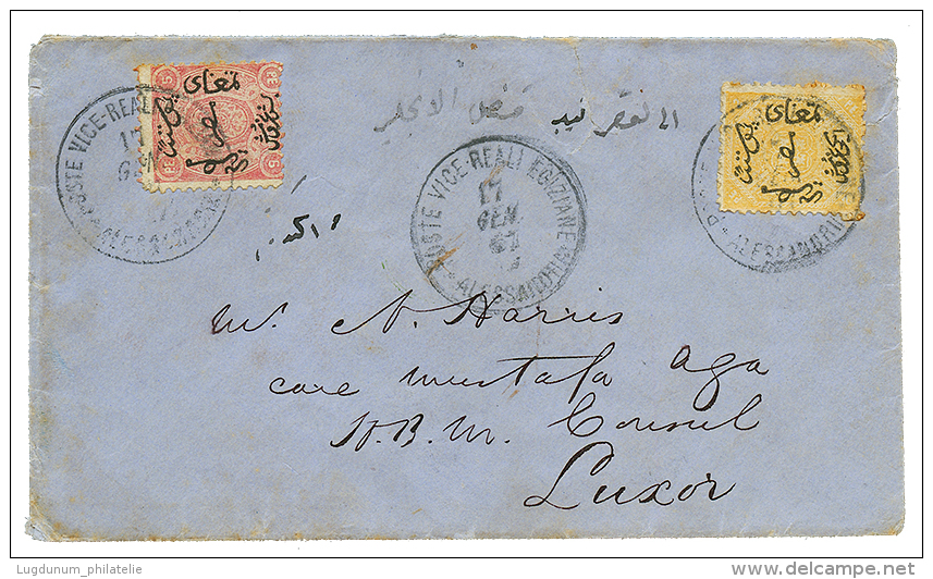 EGYPT - FIRST ISSUE : 1867 2 PIASTRE + 5 PIASTRE Canc. VICE-REALI EGIZIANE ALESSANDRIA On Envelope To "H.B.M CONSUL", LU - Other & Unclassified