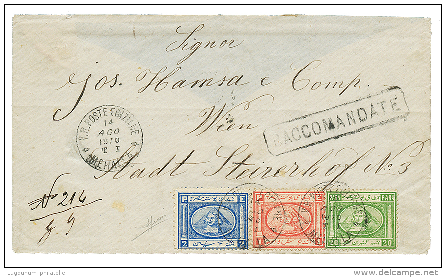 EGYPT - SECOND ISSUE : 1870 20 Para + 1 PIASTRE + 2 PIASTRE Canc. V.R. POSTE EGIZIANE MEHALLA + Boxed RACCOMANDATE On Re - Other & Unclassified