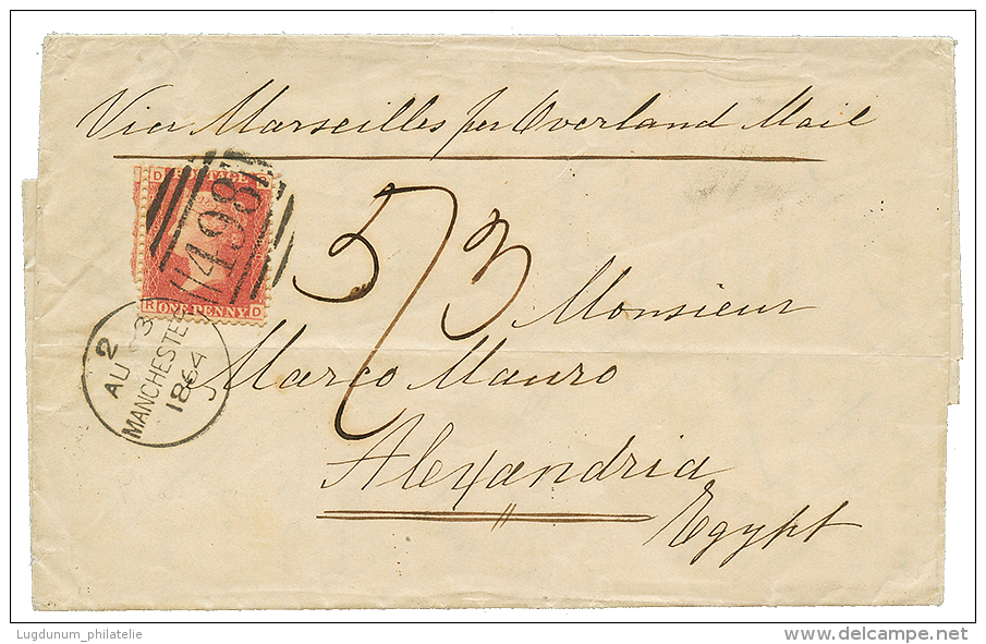 1864 GREAT BRITAIN 1d + "5/3" Tax Marking + "OVERLAND LAIL" On Cover From MANCHESTER To ALEXANDRIA (EGYPT). Vvf. - Other & Unclassified