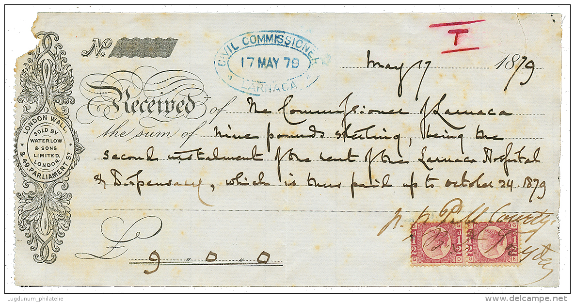 1879 1/2d(x2) Pen Cancel On RECEIPT From LARNACA (CYPRUS). RARE. Vf. - Other & Unclassified