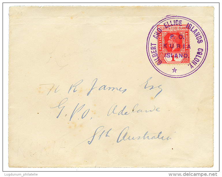 GILBERT &amp; ELLICE - KURIA : 1d Canc. P.O KURIA ISLAND On Envelope To ADELAIDE(AUSTRALIA). Scarce. Exceptional Quality - Other & Unclassified