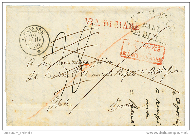 IRAK - PRECURSOR : 1856 French Maritime Cachet ALEXANDRE 26 JUIL. 56 + VIA DI MARE On Entire Letter With Text(fault) Dat - Irak