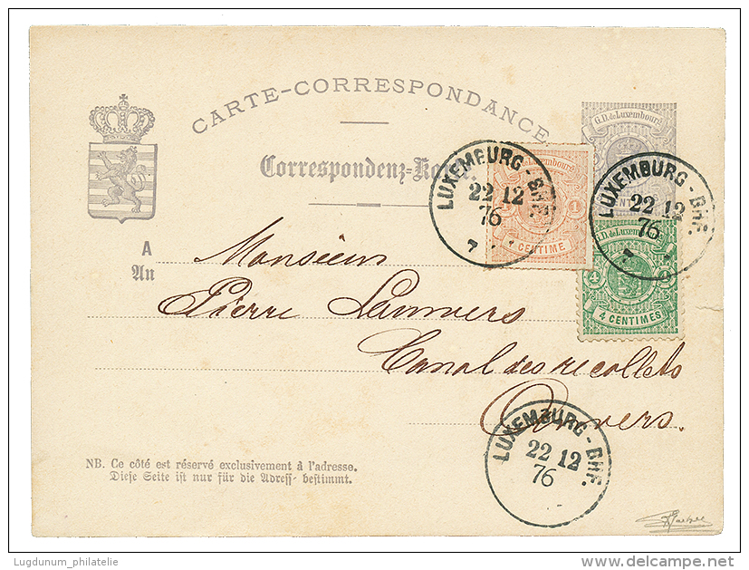 LUXEMBURG : 1876 P./Stat 5c + 1c + 4c Canc. LUXEMBURG To ANVERS(BELGIUM). RARE. B&Ouml;TTGER Certificate(2015). Superb. - Other & Unclassified