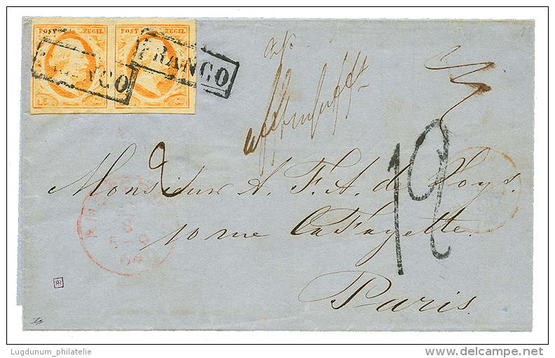 1864 Superb Pair 15c Canc. FRANCO + "AFFRANCHISSEMENT INSUFFISANT" + "12" Decimes Tax Marking On Entire Letter To PARIS( - Sonstige & Ohne Zuordnung